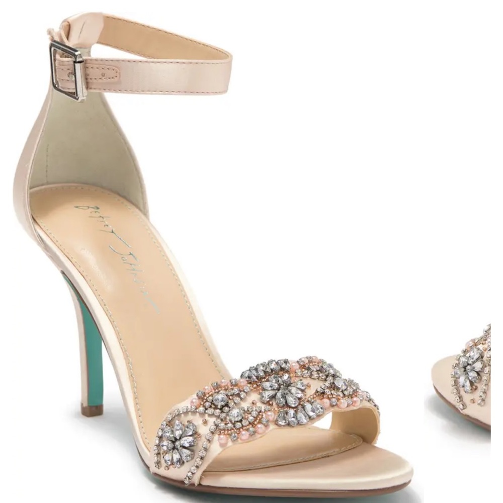 Bestey Johnson pearl rhinestone heels embellished